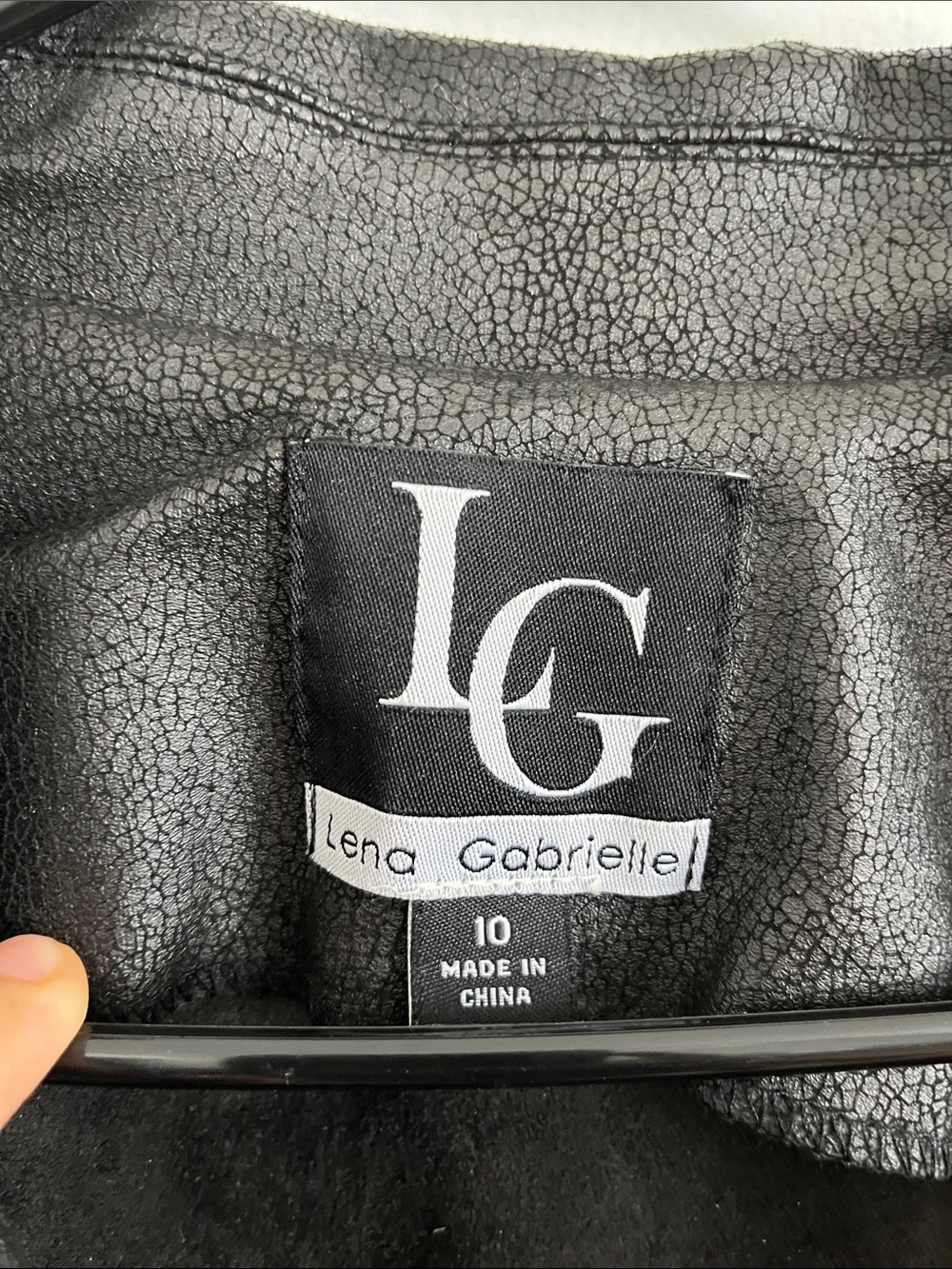 LG Lena Gabrielle Black Faux Leather Moto Coat with Gold-Tone Trim Size 10 - Picture 2 of 4